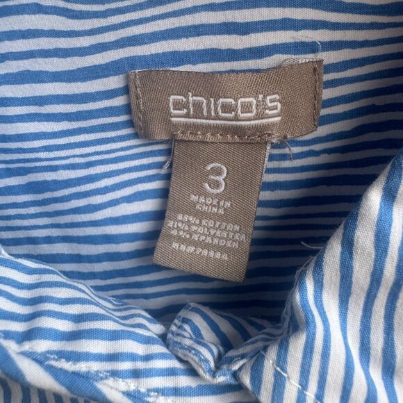 Chico's Long Sleeve Button Up Blue/White Striped Shirt Women's Size 3 (XL) - Picture 3 of 7